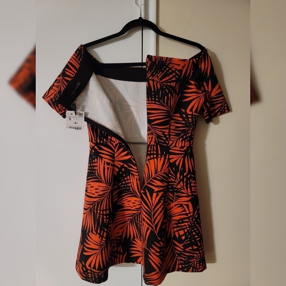 Zara Red&Black Palm Mini Dress - Picture 4 of 12